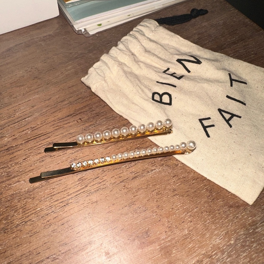 NEW Madewell Pearl Gold Hair Barrette Clips